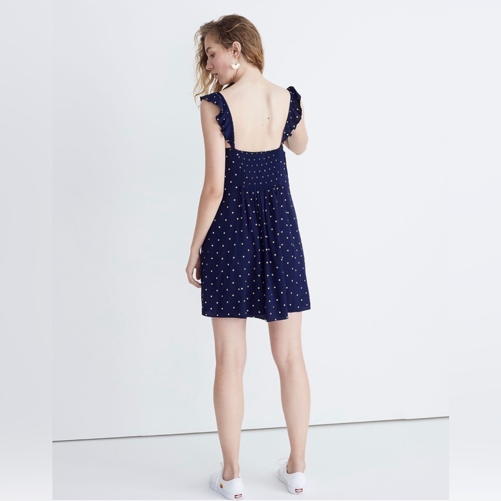 MADEWELL Ruffle-Strap Button-Front Dress in Polka Dot navy white size 2 - Picture 2 of 13